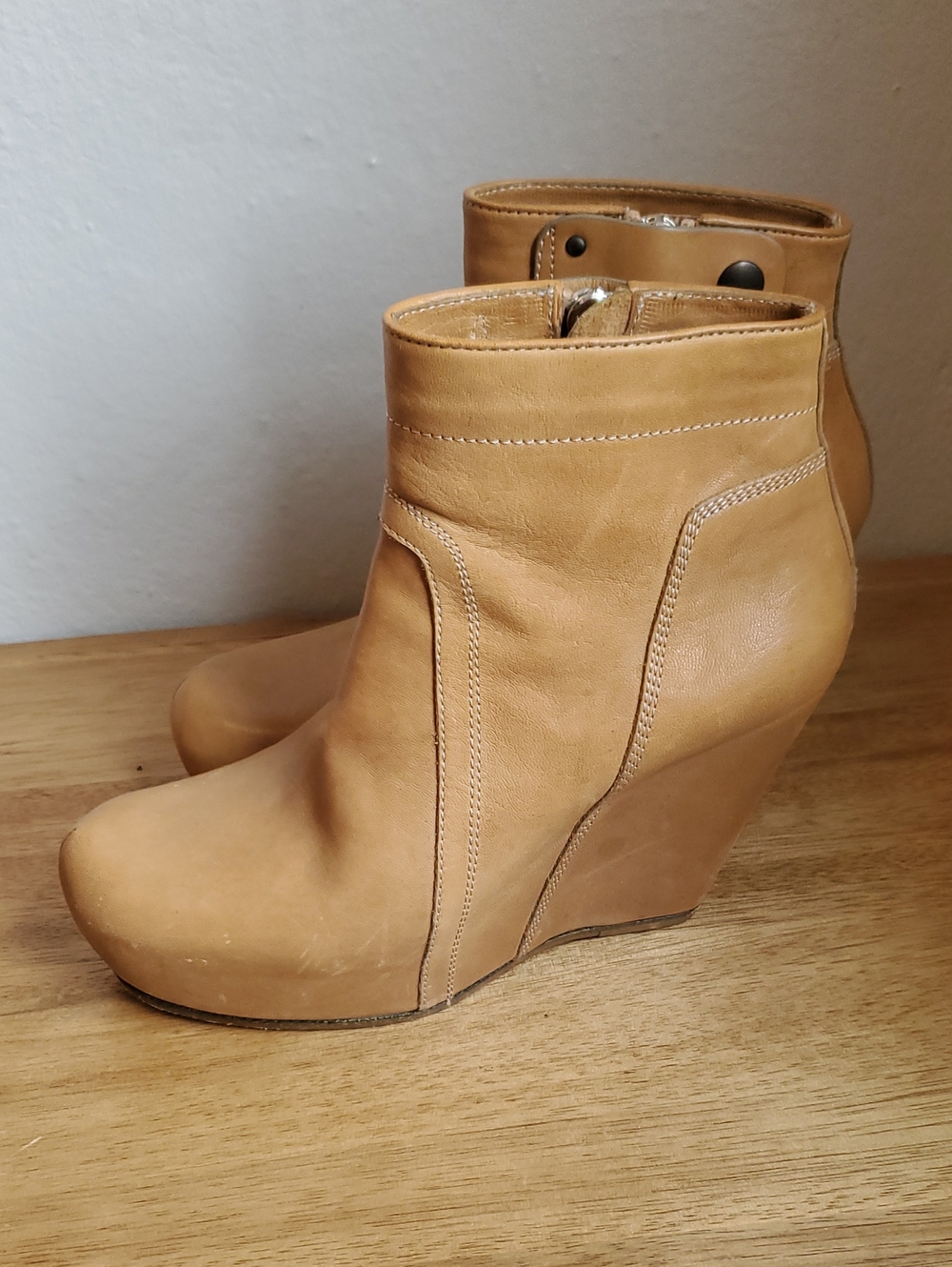 Rick Owens Hidden Wedge camel leather platform ankle boots Size 7.5/ EU38